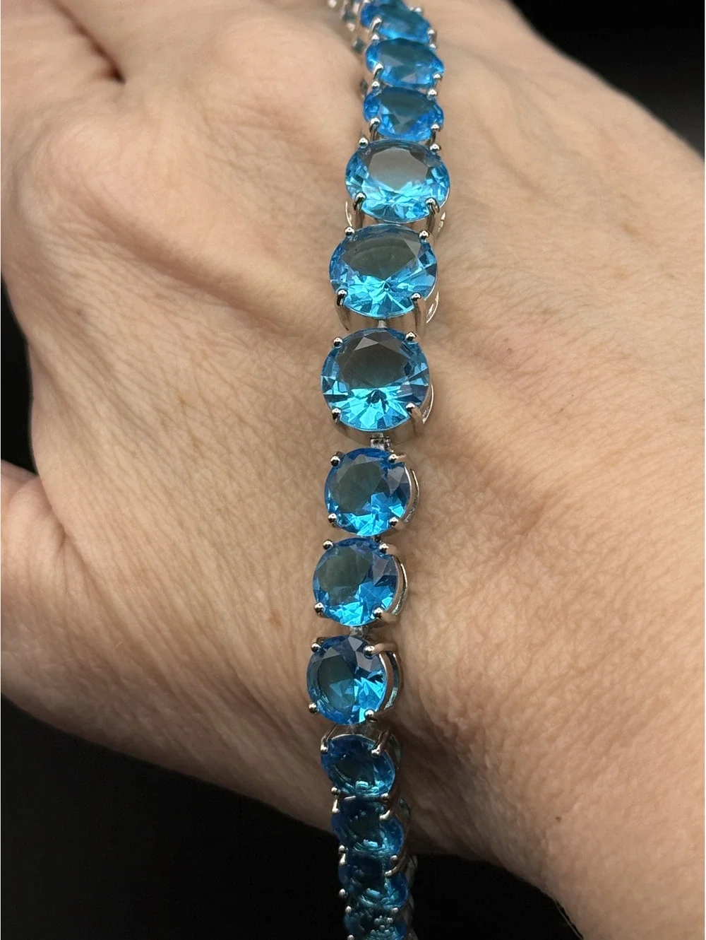 candy+clover elite chunky aqua blue crystal 14k white gold plated bracelet